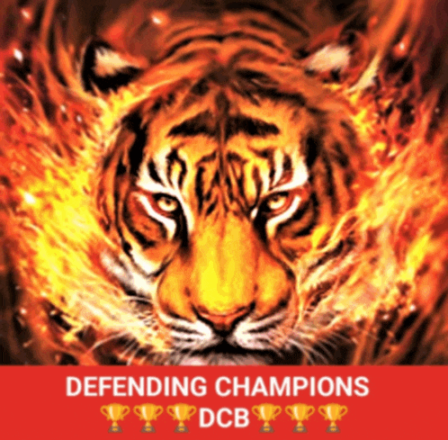 a poster with a tiger and the words defending champions