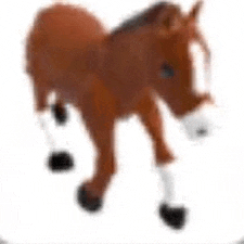 a brown horse is standing on its hind legs on a white surface .