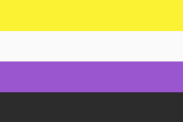 a yellow , white and purple flag with a black stripe on the bottom .