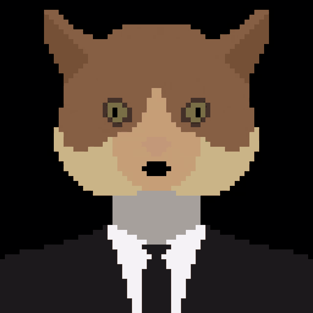 a pixel art of a cat in a suit