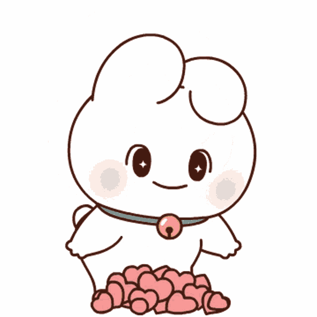 a cartoon bunny holding a bunch of pink hearts