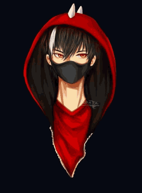 a drawing of a boy wearing a mask and a red hood