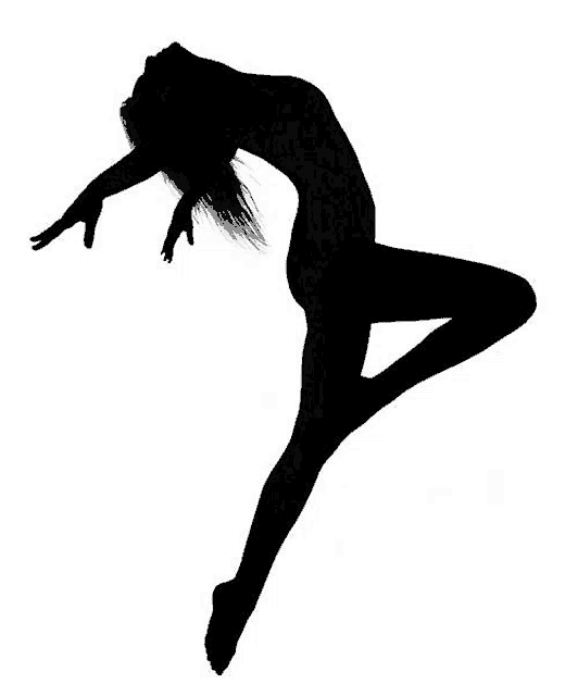 a silhouette of a woman jumping in the air on a white background