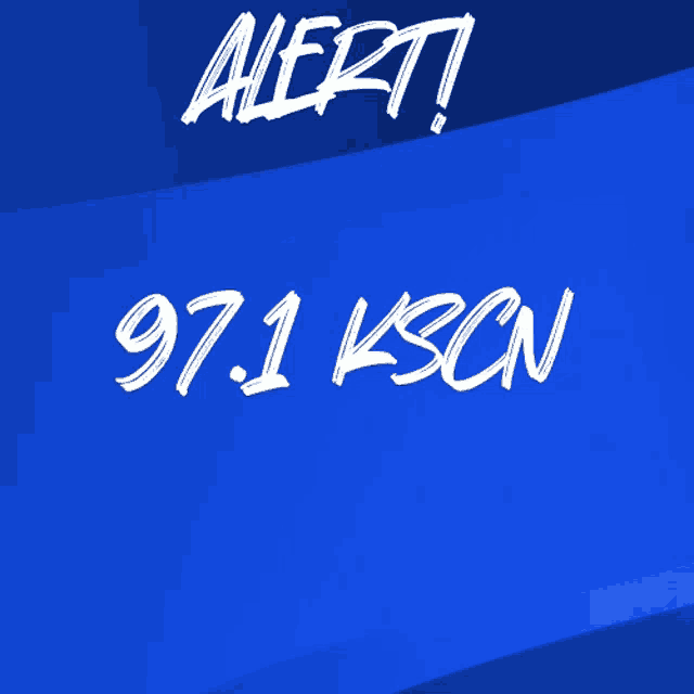 a blue background with the words alert 97.1 ksbn written on it