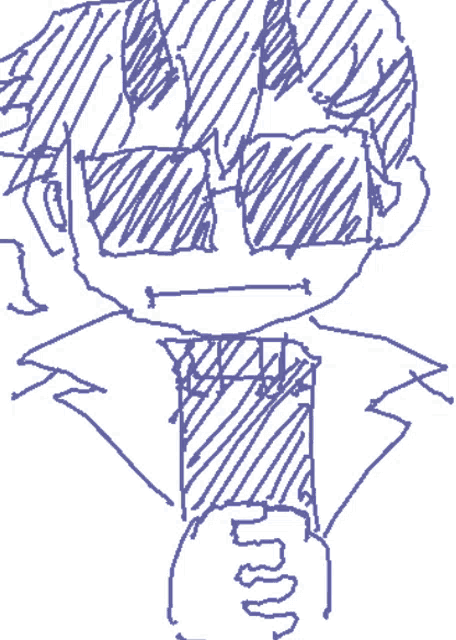 a drawing of a man wearing sunglasses and a tie with the letter n visible