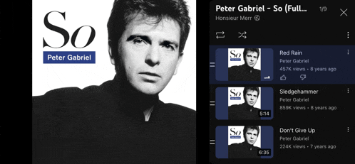 a screenshot of peter gabriel 's so album on a phone