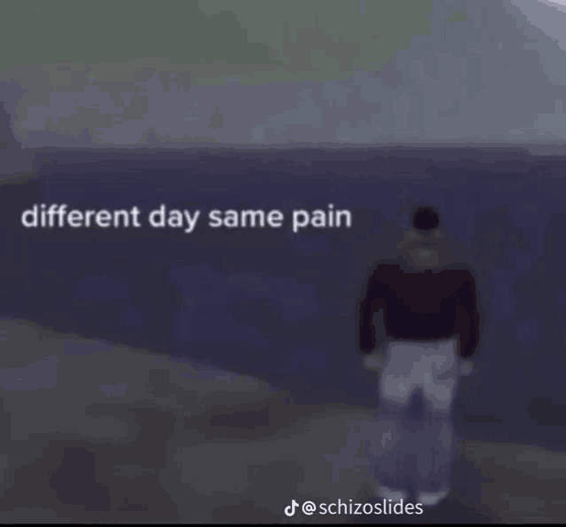 a blurry picture of a person with the words different day same pain written on it