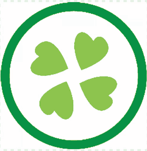 a green circle with four hearts in it