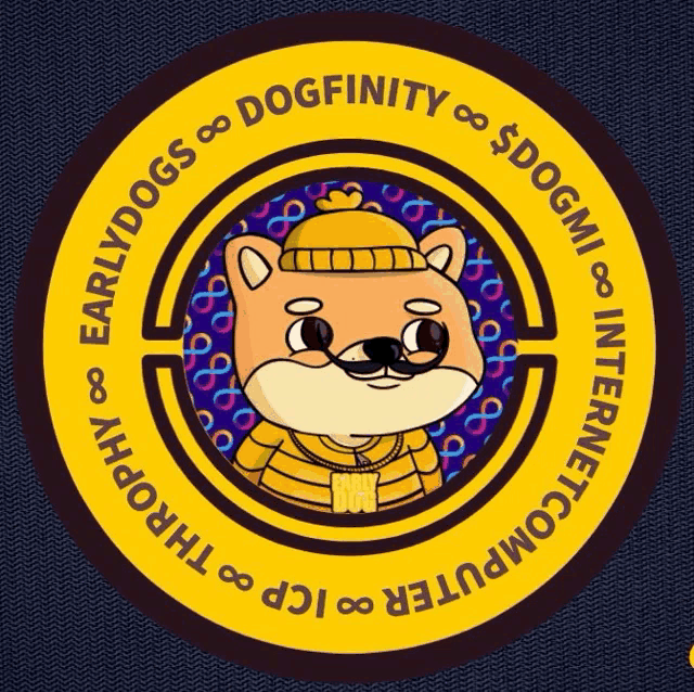 a sticker that says early dogs dogfinity and internet computer