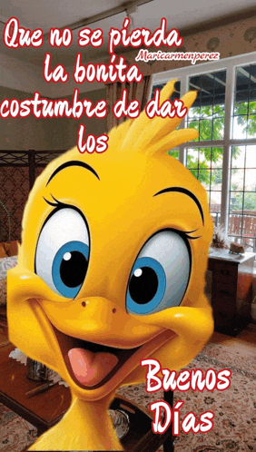 a picture of a cartoon duck with the words buenos dias on it