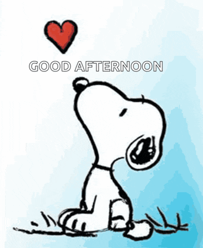 a cartoon of snoopy with a heart above his head and the words good afternoon on the bottom