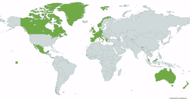 a map of the world with a green circle in the middle