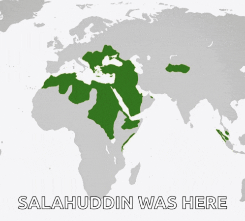 a map of the world with the words salahuddin was here on the bottom