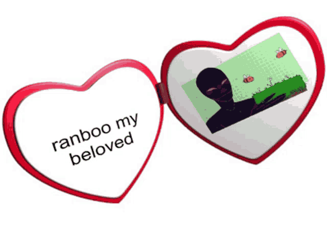 a heart shaped mirror says ranboo my beloved with a picture of enderman