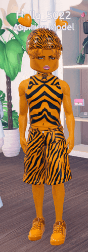 a cartoon character wearing a tiger print shirt and shorts