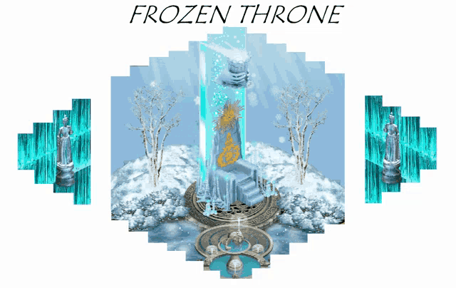 a poster for the movie frozen throne shows a tower in the middle of a snowy landscape