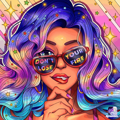 a colorful drawing of a woman wearing sunglasses that say " do n't lose "