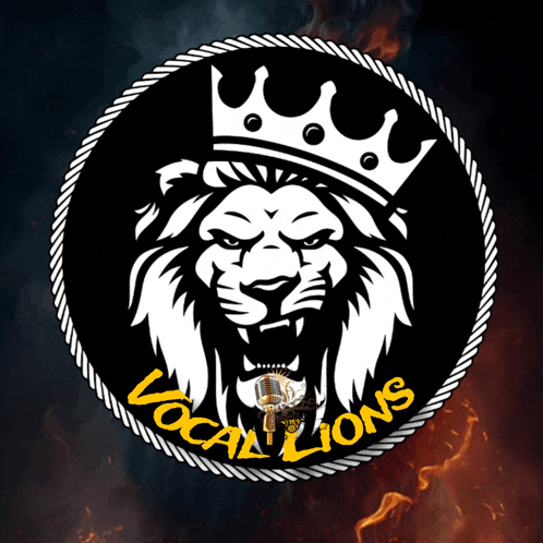 a logo for vocal lions has a lion with a crown on its head