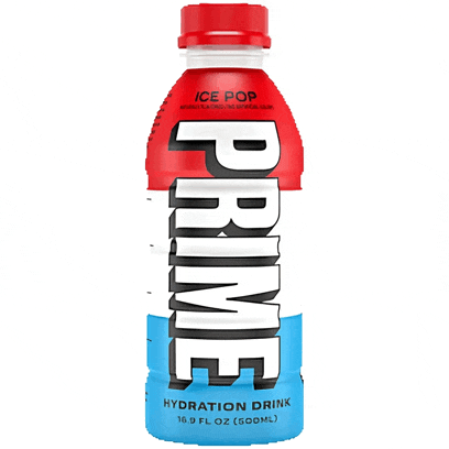 a red white and blue bottle of prime ice pop