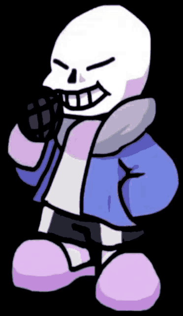 a cartoon drawing of sans from undertale wearing a blue jacket