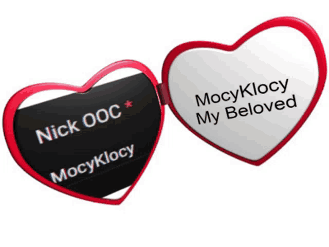 a heart shaped mirror says nick ooc and mocyklocky my beloved