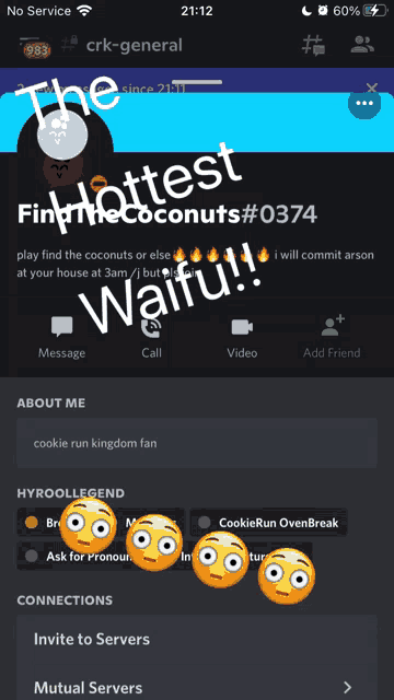 a screenshot of a person 's profile with the words " the hottest waifu " at the top