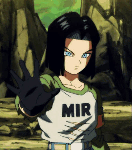 a cartoon character wearing a shirt with the word mir on it