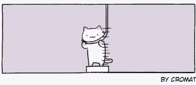 a cartoon of a cat hanging from a rope with the caption by cromat