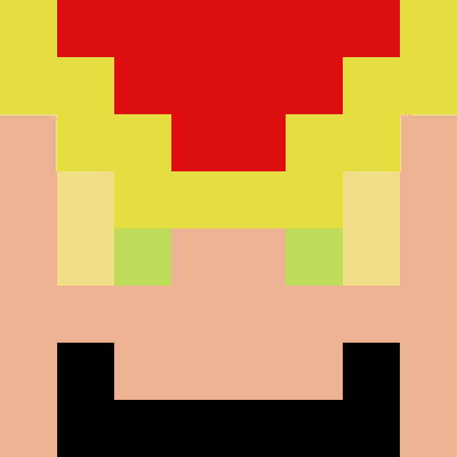 a pixel art of a person 's face with a red , yellow and green headband .