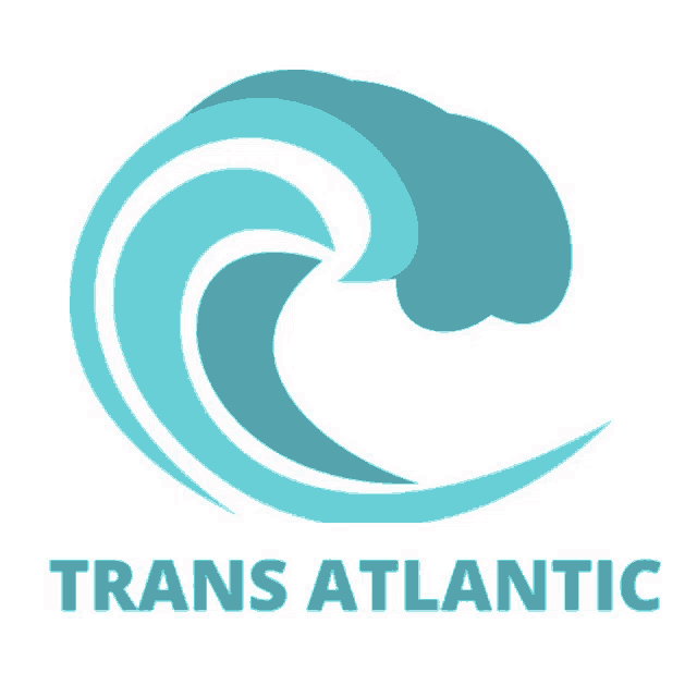 a logo for trans atlantic with a blue wave in the center