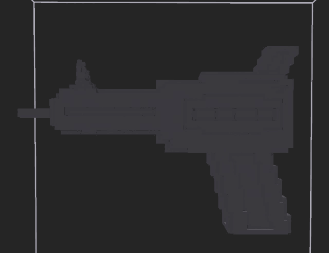 a pixel art of a gun on a black background with a white border