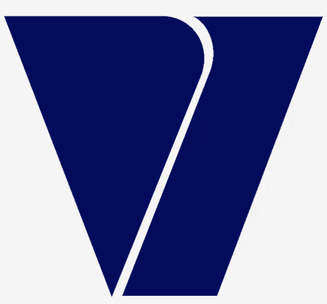 a blue triangle with a white line on the side