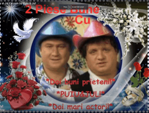 a picture of two men with the words 2 piese dune cu on the bottom