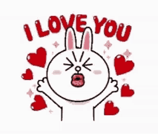 a cartoon bunny is surrounded by hearts and says i love you .