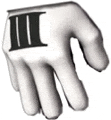 a white hand with a black letter ii on it