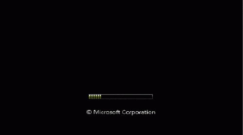 a black screen with a loading bar and the words microsoft corporation