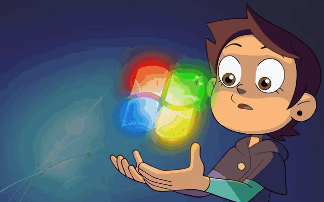 a cartoon character is holding a windows logo in her hands