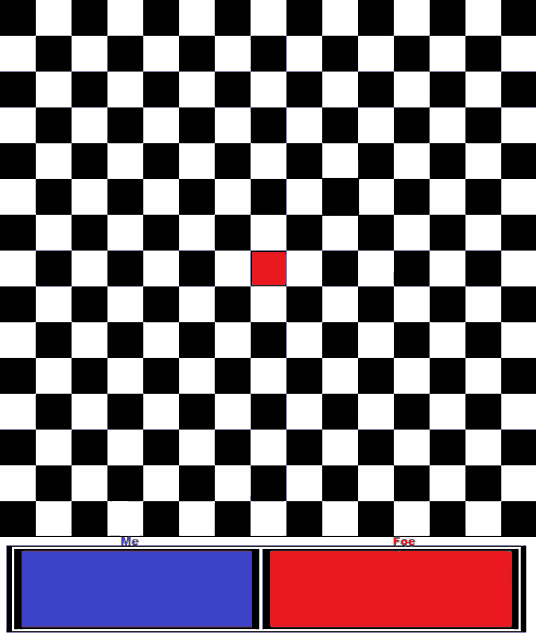 a black and white checkered pattern with a red square in the middle