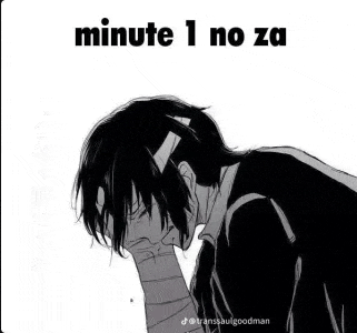 a black and white drawing of a man with bandages on his head and the words `` minute 1 no za '' .