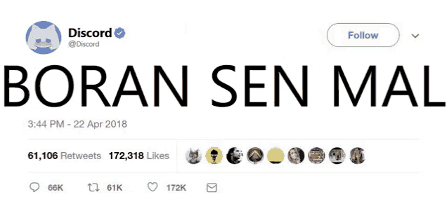 a screenshot of a tweet by discord that says boran sen mal