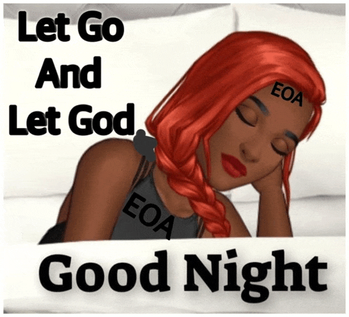 a picture of a woman sleeping with the words " let go and let god good night "