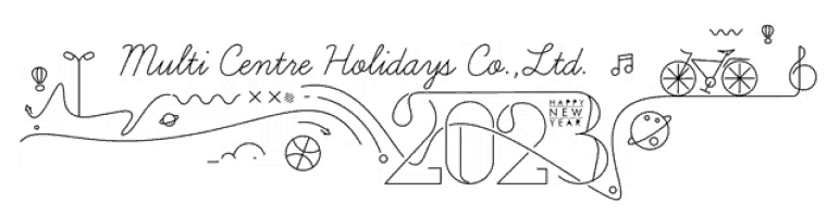 a logo for multi centre holiday co. ltd. with a bicycle