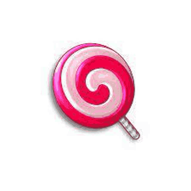 a red and white lollipop with a swirl on it on a stick .