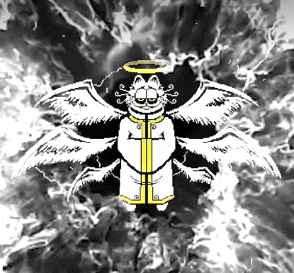 a black and white drawing of garfield as an angel with wings