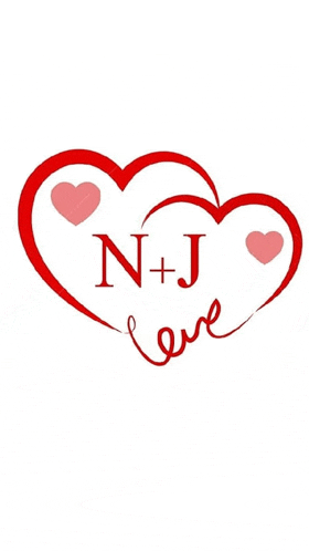 a red heart with the letters n and j inside