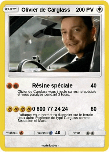 a pokemon card with a picture of a man in a car