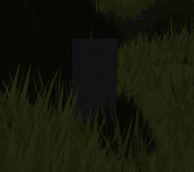 a black cabinet is sitting in the grass in a dark room