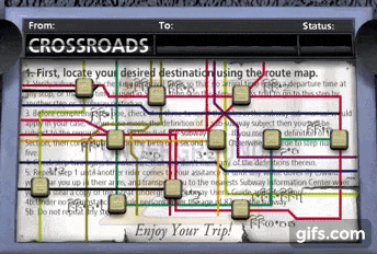 a screenshot of a game called crossroads shows a map of the city