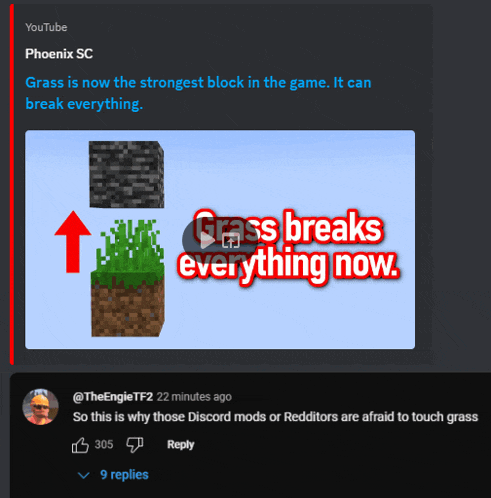 a screenshot of a youtube video titled phoenix sc grass is now the strongest block in the game it can break everything grass breaks everything now