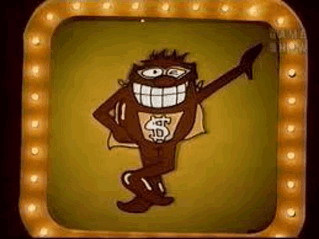 a cartoon monkey with a bag of money on his chest